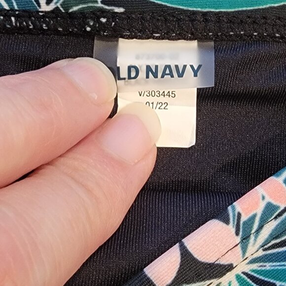 Old Navy Black Hibiscus Tropical Leaf Print Side Tie Bikini Bottoms - Picture 7 of 9